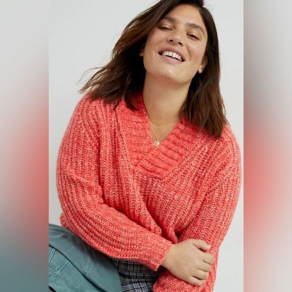 Anthropologie Womens Honore Wool Blend Ribbed V-Neck Sweater Size S red pink - Picture 16 of 16